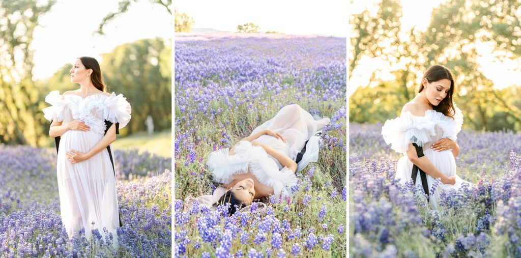 Maternity mother in a field of lupines in El Dorado Hills