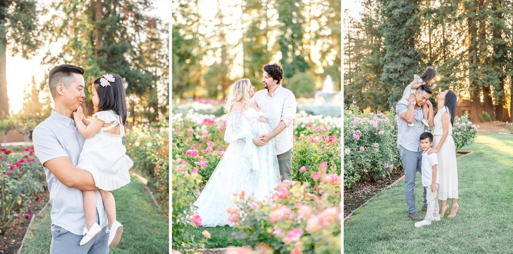 Playful family portraits in a San Jose Rose Garden