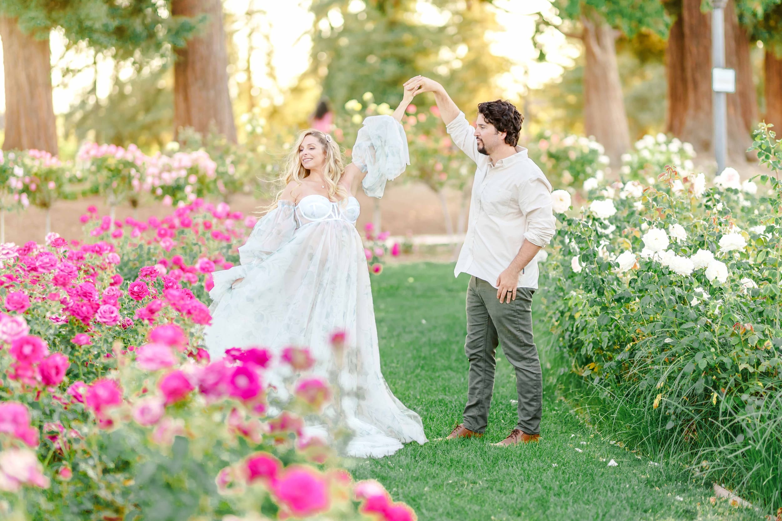 Maternity Couple Dancing in San Jose Municipal Rose Garden