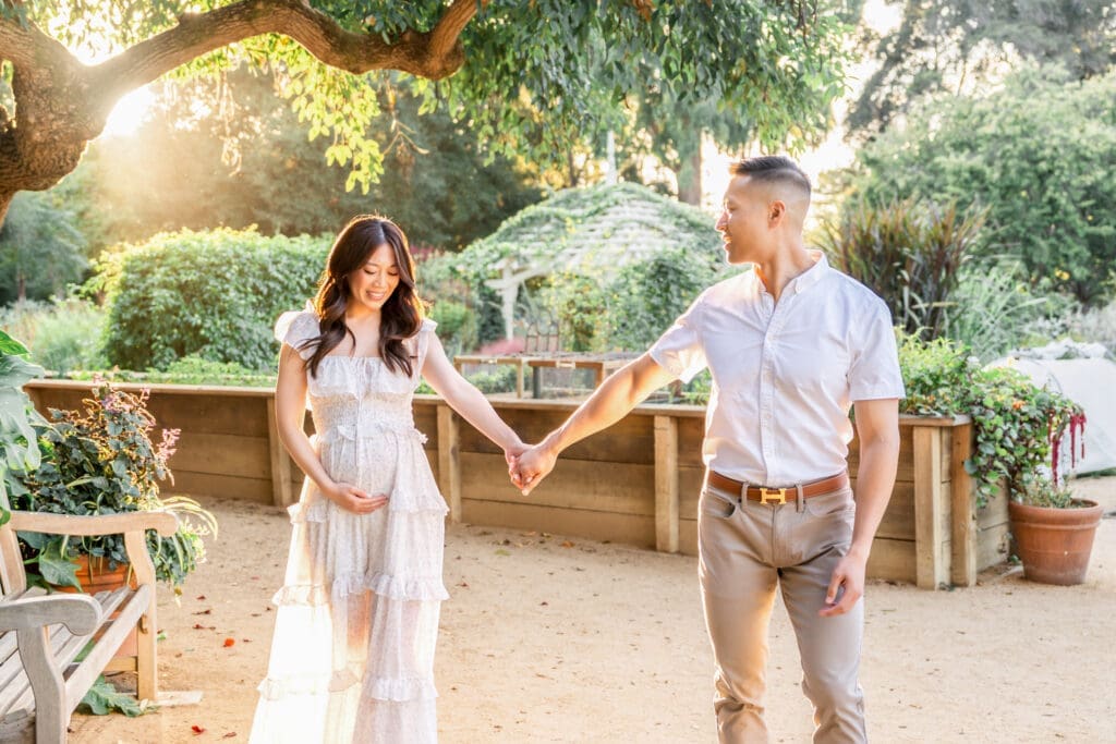A maternity couple at Palo Alto garden in the South Bay